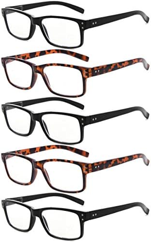 Eyekepper Vintag Mens Non-Magnification Glasses-5 Pack(3 Pairs Black and 2 Pairs Tortoise) Glasses for Men, Eyeglasses Women