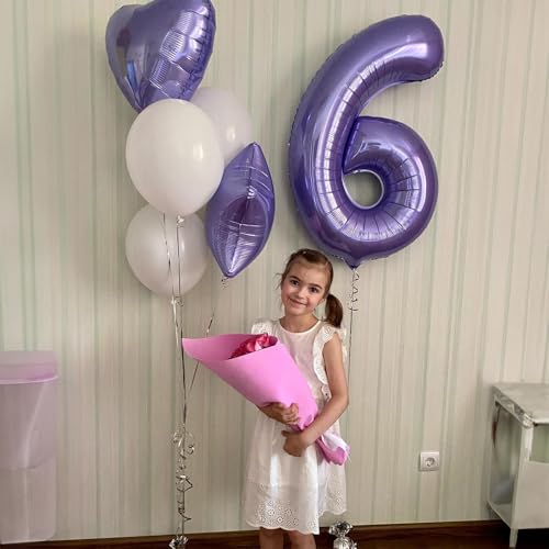 Image of Purple Number 6 Balloon for Girls 6th Birthday, 40 Inch Number Foil Balloon 6, Mylar Helium Large Balloon for Kids 6 Years Old Birthday Party Decor Anniversary Graduation Party Decorations Supplies