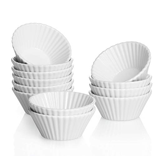 Sweese 528.001 Cupcake Formen aus Porzellan, 8 cm Mini Muffin Förmchen, Wiederverwendbare Antihaftbeschichtung Backförmchen 12er Set, Weiß Serie Cover