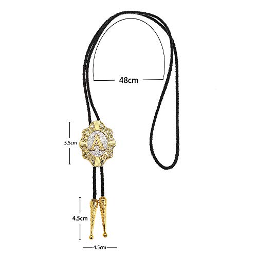 KDG Shield A-Z Double Gold Colors Letter Bolo Tie western cowboy necktie (S)