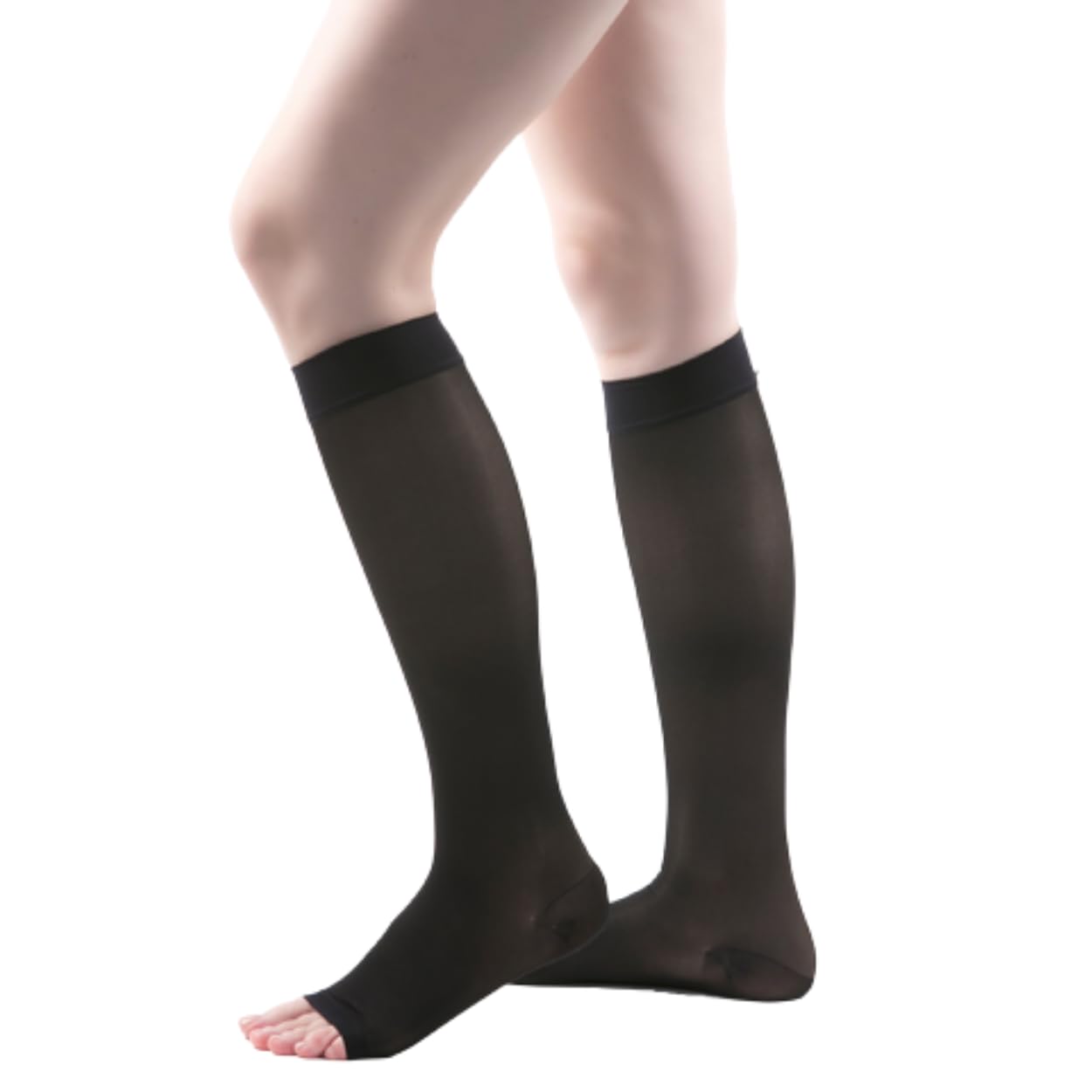 Allegro 20-30 mmHg Essential 19 Sheer Toeless Knee High Compression Stockings for Women – Open Toe Support Hose, Firm Graduated Legwear, Daily Comfort