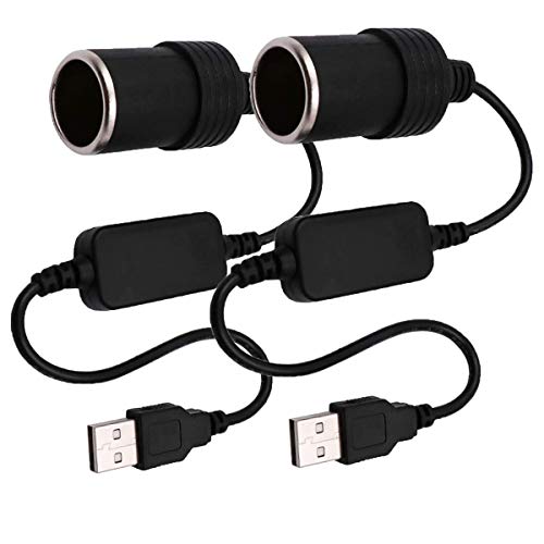 USB A Male to 12V Car Cigarette Lighter Socket Female Power Converter Cable,Fit for Driving Recorder, Electronic Dog, Car Charger and Other Automotive Electronic Equipment (2PACK)