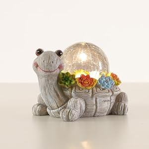 Solar Turtle Garden Statue Decor with Succulent Cracked Glass LED Solar Lights Outdoor Decor Tortoise Figurines for Yard Lawn Patio Pathway Decorations Mom Women Birthday Housewarming Gifts