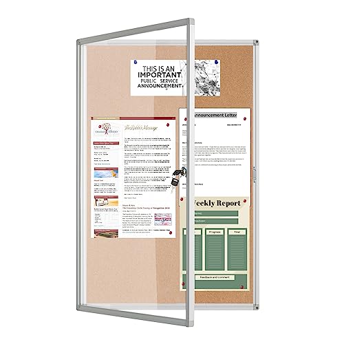 Lockable-Bulletin-Board-Display-Case-24x36-Enclosed-Cork-Board-with-Acrylic-Door-Aluminum-Frame-Wall-Mounted-Notice-Board-with-2-Keys-for-Office-School-Hallway-Posters-Flyers Lockable Bulletin Board Display Case 24x36, Enclosed Cork Board with Acrylic Door & Aluminum Frame, Wall Mounted Notice Board with 2 Keys for Office, School, Hallway, Posters & Flyers - Image 1