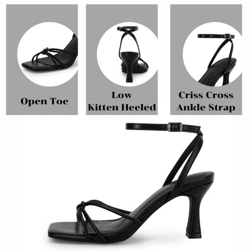 LAICIGO Women's Square Open Toe Heeled Sandals Stiletto Kitten Heel Ankle Buckle Strap Slingback Summer Dress Sandals 6