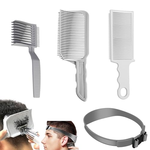 雲見 フェードコーム 刈り上げコーム 理髪師カッテ 理容 バリカン コーム 刈り上げコーム バーバー コーム メンズ 櫛 カーブポジショニングコーム フラットトップコーム 理容用品 ヘアカット バンド 家庭用 初学者 使いやすい 理髪ツール 理髪用品 (4点セット)