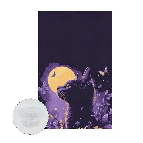 Voxugoniy Headrest Cover for Recliner, Moon Cat Waterproof Headrest Cover for Recliners Non-Slip Recliner Headrest Protector with Fixing Nails Trendy Office Home Sofa Chair Cover