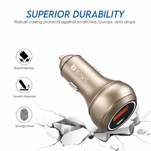 Image of BAVE 145W Flash Charge 100W Supervooc +45W Pd /Pps Car Charger, Bis Certified, Dual Port Fast Smart Car Charger, Compatible with Smartphones, Laptops, USB Devices +USB C Cable (Beige)