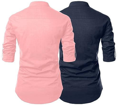 Image of FINIVO FASHION Combo of Men's Cotton Blend Solid Regular Fit Full Sleeve Straight Short Kurta Shirt, Casual and Formal Wear