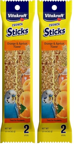 Image of Vitakraft Crunch Sticks Parakeet Treat - 2 Sticks in Orange and Apricot Flavor - Triple Baked with Natural Wood Center - Added Vitamins and Minerals with Cage Clip Holder for Long-Lasting Enrichment