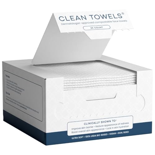 Clean Skin Club Clean Towels®, 100% USDA Biobased Face Towel, Disposable Face Towelette, Eczema Association Accepted, Makeup Remover Dry Wipes, Ultra Soft, 1 Pack, 25 Ct