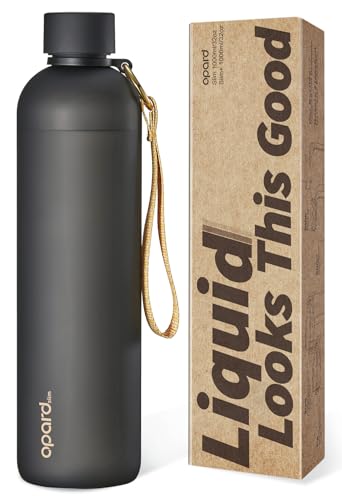Image of Opard Slim Water Bottle 32oz, Dishwasher Safe Plastic Water Bottle BPA-Free, Leakproof Screw Top, Charcoal Black, Reusable for Travel School Sport Gym Hiking