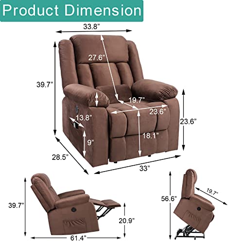 Power Recliner Chair with Massage and Heat Fabric Wingback Electric