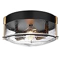 Rosient Close to Ceiling Light Fixture, 12 Inch Farmhouse Bubble Glass Ceiling Light Fixture with Metal Cage, 2-Light Black Gold Ceiling Lamp for Kitchen Dining Living Room Bathroom Hallway Foyer