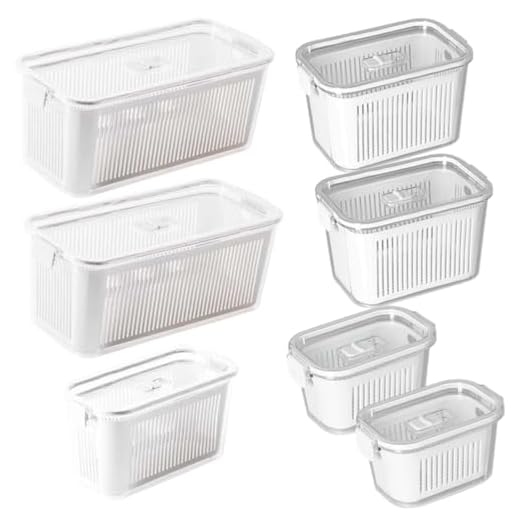 Potes Herméticos Alimentos Organizador Geladeira Paramount Slim para Organizar e Armazenar Alimentos Frutas e Verduras na Geladeira ou Despensa Conjunto 7 Peças (Branco)