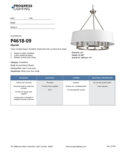 Cherish Collection 6-Light White Linen Shade Coastal Chandelier Light Brushed Nickel - Image 21