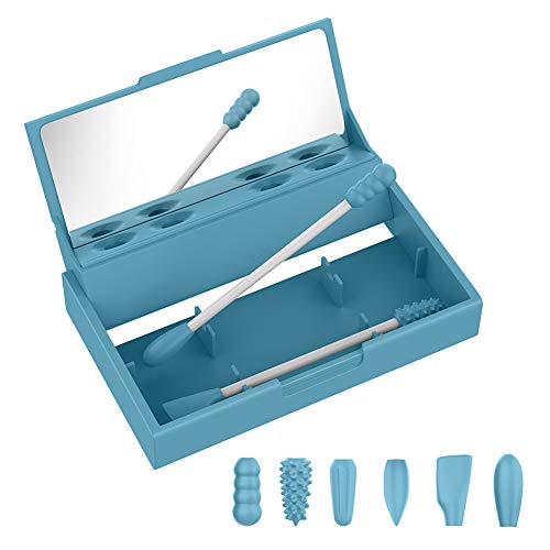 Reusable Swabs，Reusable Silicone Buds Ear Cleaning Beauty Makeup Cosmetic Washable Cotton Swabs with Travel Case (Blue)