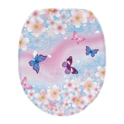 Viewamoon Butterfly Toilet Seat Cover Cherry Blossom Tie Dye Print Toilet Soft Absorbent Toilet Cover Seat Cute Women Bedroom Toilet Tank Cover Lightweight Comfortable Toilet Tank Dust Cover