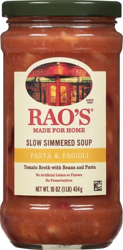 Image of Rao's Homemade Pasta Fagioli Soup, 16oz, Real Vegetables, Traditional Italian Heat and Serve Soup, 1 Pound (Pack of 4)
