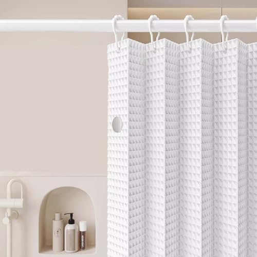 Tissu imperméable à séchage rapide pour rideau de douche avec sa tringle réglable sans perçage - 4