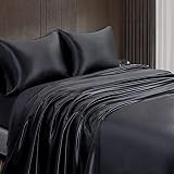 Exotica Bedding 4 Piece Silk Satin Bed Sheets Set with Fitted Sheet 26 Inch Deep Pocket Flat Sheet P