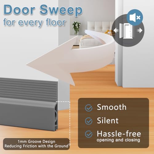 Image of Door Draught Excluder, Adjustable Door Sweep for Bottom of Doors, Gap Filler for Exterior and Interior Doors, Weather Stripping Blocks Noise and Cold Air (39 inch, Grey)