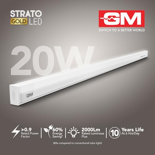 Image of GM Strato LED Batten | 20W LED Light | 2200 Lumens Bright Output | 10 Years Life | 60% Energy Saving | Glare-free Illumination | Durable Body | For Homes, Offices & Other Spaces - Pack of 10