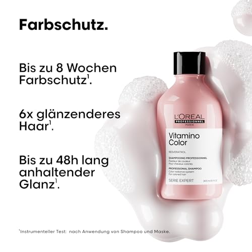 2. Bild von L'Oréal Professionnel Farberhaltendes Haarshampoo für coloriertes Haar, Mit Resveratrol, Serie Expert, Vitamino Color Shampoo 300 ml (1er Pack)