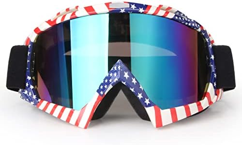 Motocross Motorcycle Goggles For Men Women Dirt Bike Goggles Over glasses ATV Goggles Mx Goggles Powersports Goggles Riding Racing Goggles For Youth Adult UV400 Anti-Scratch Dustproof Color Lens（Flag）