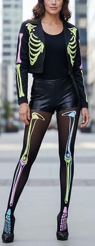 Image of ToBeInStyle Women's Scary Skeleton Leg Bones Halloween Hosiery Tights & Thigh High Stockings