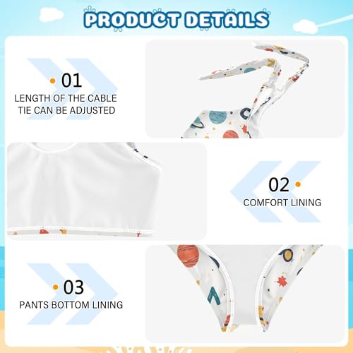 JUNZAN Cartoon Outer Planets Alphabet White Girls Bikinis Cute Elastic 2 Piece Swimwear Toddler Girls Swimming Tankini 3T3