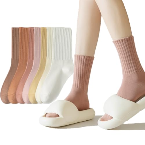 [Aseline] レディース 靴下 春秋 通気性 通年 7足組 日常靴下 22-26cm カジュアル 抗菌防臭 ソックス カラフルデザイン 可愛い靴下