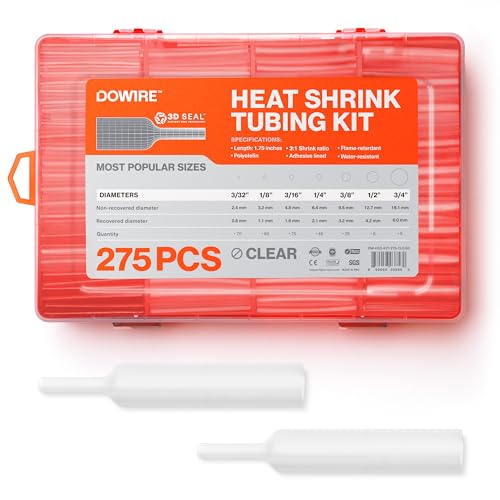 Dowire Heat Shrink Tubing Kit - 3:1 Ratio - Adhesive Lined - Wire Shrink Wrap Tubing - Waterproof Marine Grade Shrink Tube - 275 PCS - Clear