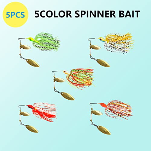 Uperuper Bass Spinner Baits, 5Pcs Fishing Lures Spinner Baits With 20Pcs Paddle Tail Swimbaits, Spinner Baits For Bass Fishing, Trout Salmon Hard Metal Spinnerbaits #TOP3