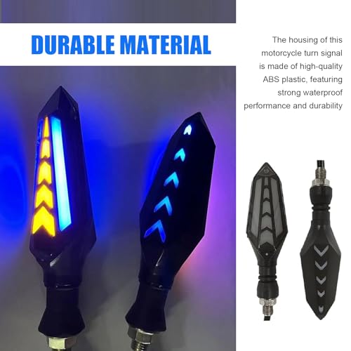 yorpyep 4 PCS Motorcycle Turn Signal Lights, Arrow-shaped Dual Sided Flowing Blinker, Waterproof Anti-vibration Dynamic Daytime Running Indicator, 12V Cool Tuning Part for Motorcycle (Blue & Yellow) - Thumbnail 5