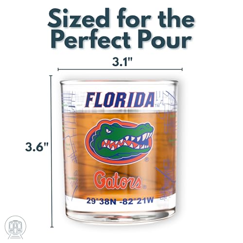 Image of Greenline Goods - University of Florida Gators College Whiskey Glasses (Set of 2), 10 oz - Full-Color Logo + Campus Map