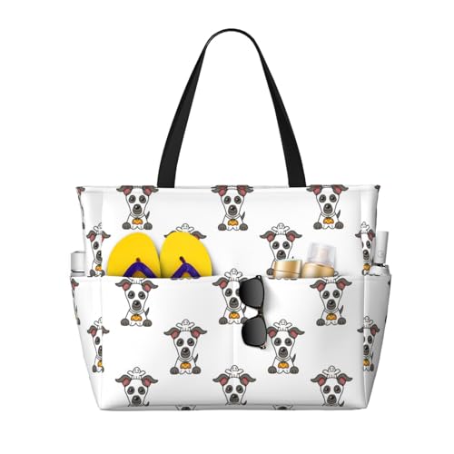 VOSERY Bolsas de playa grandes impermeables a prueba de arena, lindo perro cachorro No.1072 bonitas bolsas de playa para mujer con cremallera