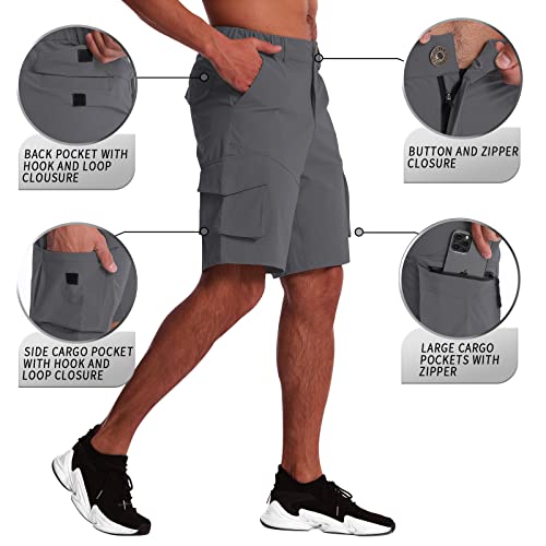 Y Yerfone Mens Work Casual Shorts Stretch Quick Dry Cargo Shorts Men 9 Inch Lightweight Outdoor Hiking Shorts Fishing Travel Dark Grey #TOP2