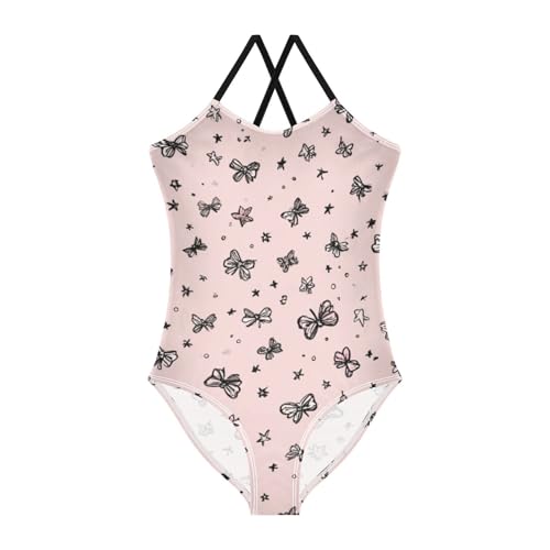 susiyo Bow and Star Shape Girls One Piece Swimsuits with Adjustable Straps Bathing Suits for 3-10 Years Old