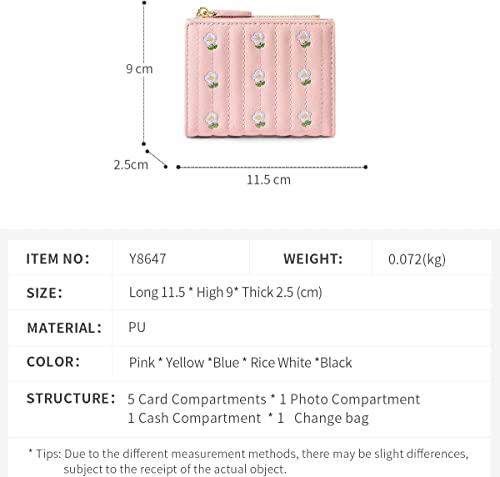 Girls Cute flowers Print Wallet, Small Tri-folded Aesthetic Wallet, PU Leather Purse Cash Pocket Card Holder ID Window Purse for Women(Pink)4