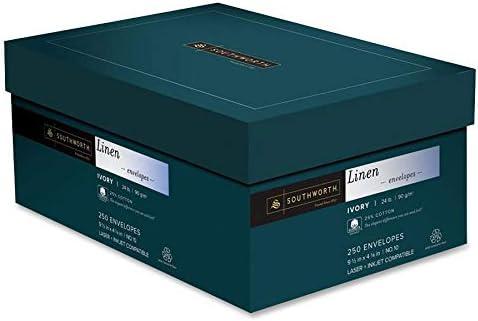 Miniatura 4 de Southworth Sobres de negocios de lino de algodón reciclado, 55% certificado FSC, 10 (4 18 pulgadas x 9 12 pulgadas), 24 libras, marfil, caja de 250,