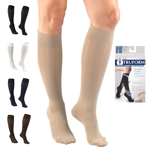 Image of Truform Compression Socks, 15-20 mmHg, Knit Women's Dress Socks, Knee High Over Calf Length