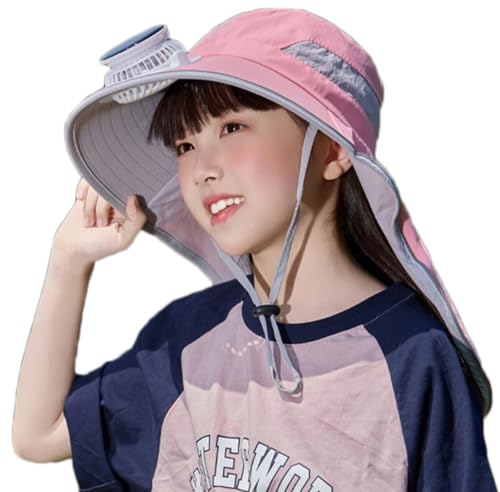 MioCloth Kids Fan Hat with Solar USB Power, Fishing Gardening Camping Wide Brim Bucket Hats Neck Flap for Boy Girl