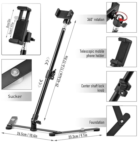 Image of LikeStar Adjustable Overhead Phone Stand and Mobile Bracket for Recording, Streaming & Tutorials - Foldable Tripod Mount Holder for Desk, Drawing, Crafting, Cooking, DIY Videos, and Online Teaching