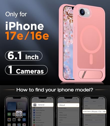 Image of Magnetic Compatible with iPhone 17e Case & iPhone 16e Case,[Built-in Invisible Kickstand][Compatible with MagSafe][Military Grade Shockproof] Slim Translucent Matte Case for iPhone 16e /17e 6.1 inch