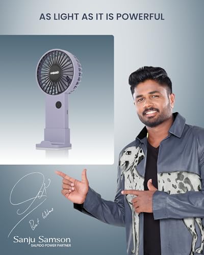 Image of Mini Portable Handheld & Desktop Fan with Phone Holder, 3-Speed Adjustment, Type-C Charging (Cable Included), Silent Compact Travel Fan for Office, Desk, Home & Outdoor Use (SAL-TF01 - Blue)