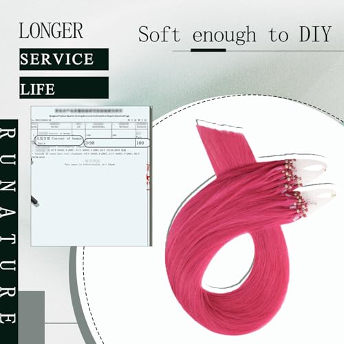 RUNATURE Micro Pink Hair Extensions Human Hair Hot Pink Micro Ring Extensions Pink Micro Loop Hair Extensions Human Hair 20 Inch 25 Gram - Image 4
