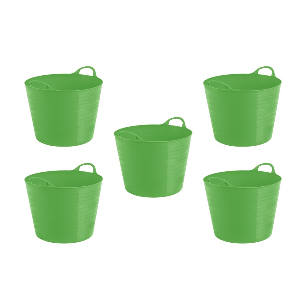M1ss Lime Green 5 X 26L Litre Medium Flexi Tub Garden Home Flexible Colour Storage Container Bucket Polyethylene Flex Tub- Made In U.k (Lime Green)