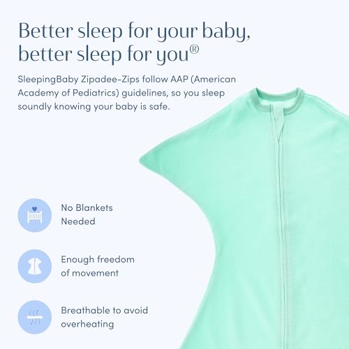 Image of SleepingBaby Zipadee-Zip Fleece Transition Swaddle - Arms-Out Wearable Blanket for Baby Sleep, Soft Breathable Fleece 0.8 TOG - Mint, Medium (6-12 Month)