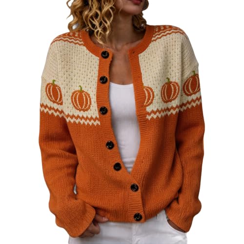 Cardigan for Women Pumpkin Halloween Sweater Button Up Knit Coat - image 1